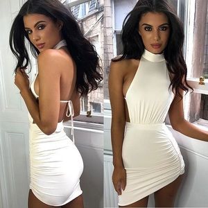 Oh Polly ‘Ruched and Ready’ cream halter neck dress